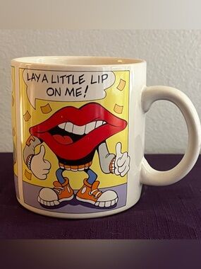 Vintage Tang Lips White Ceramic Mug with Pop Art Design 1980s 80s